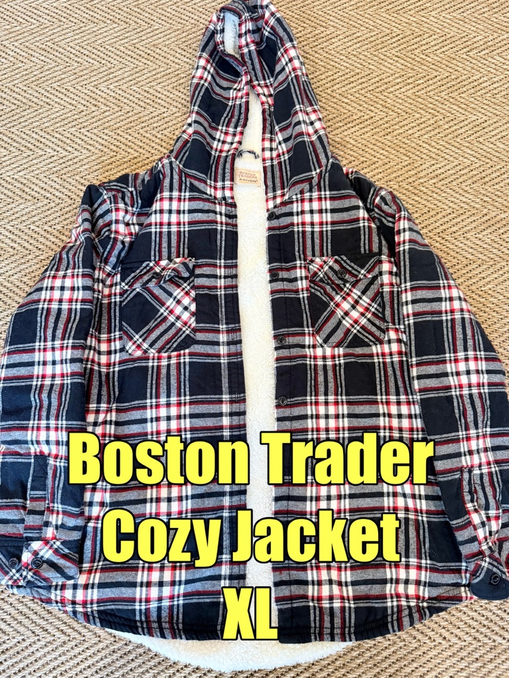 Boston Traders Black, White & Red Plaid Cozy Jacket